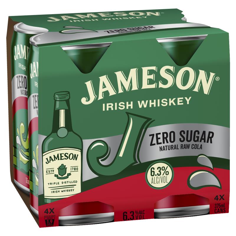 Jameson & Cola Zero Sugar 6.3% 4x375ml cans