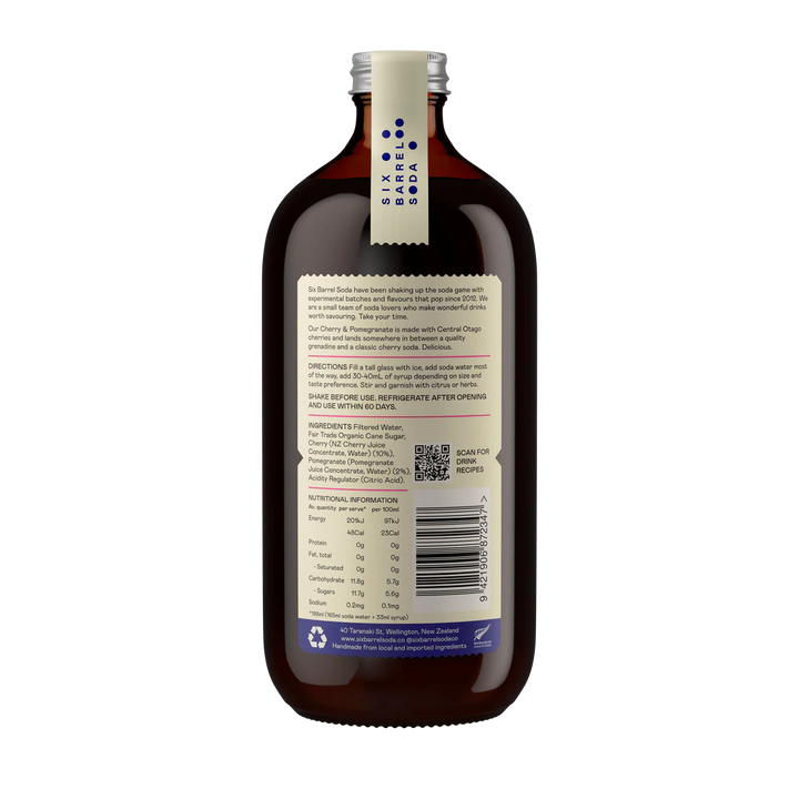 Six Barrel Soda Cherry & Pomegranate Soda Syrup 500ml