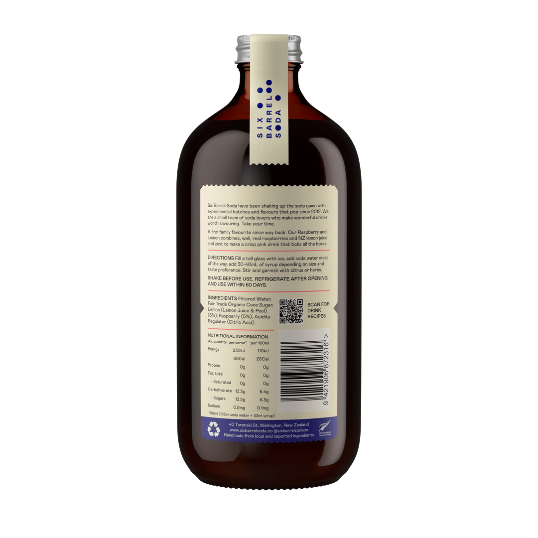 Six Barrel Soda Raspberry & Lemon Soda Syrup 500ml